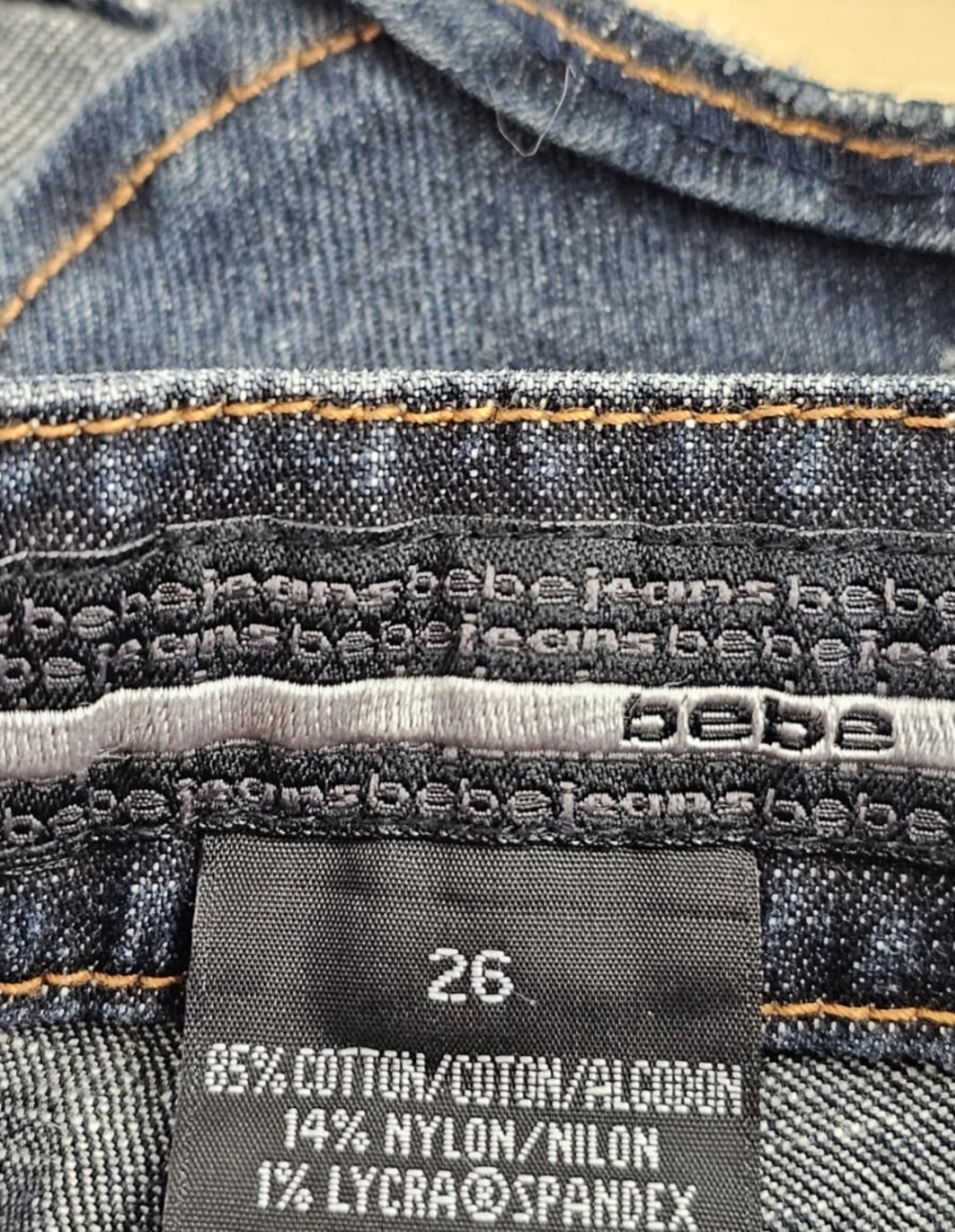Rare VTG Y2K bebe Low Rise Patchwork Flared Jeans, Sz 26 - Picture 8 of 11
